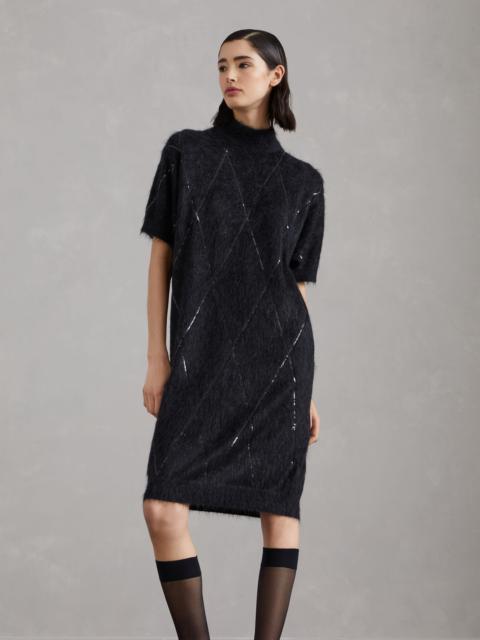 Mohair, wool, cashmere and silk knit dress with dazzling argyle embroidery