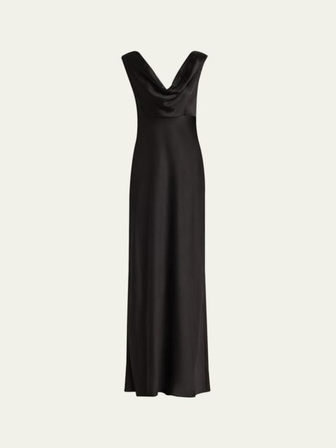 Draped Satin Cowl-Neck Dress