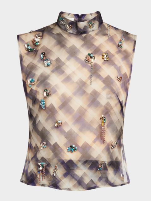 Dries Van Noten Carmasa Embellished Sheer Mock-Neck Blouse