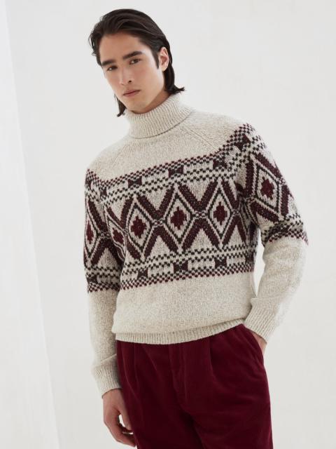 Geometric jacquard turtleneck sweater in mouliné virgin wool, silk and cashmere