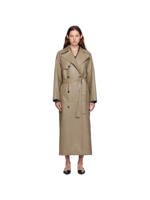 GIA STUDIOS Beige Double-Breasted Faux-Leather Trench Coat