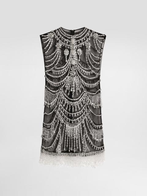 Dolce & Gabbana Short tulle dress with chandelier embroidery
