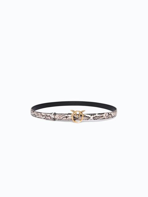 PINKO PYTHON-PRINT BELT WITH LOVE BIRDS BUCKLE, 2 CM