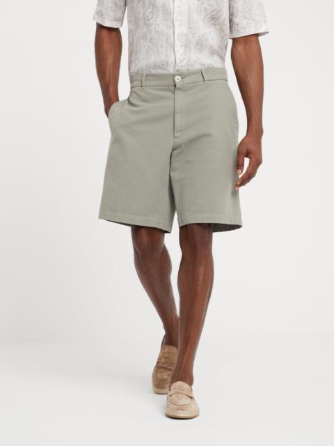 Garment-dyed Bermuda shorts in twisted cotton gabardine