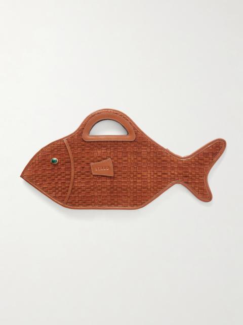 STAUD Cleo Logo-debossed Leather-trimmed Woven Suede Tote