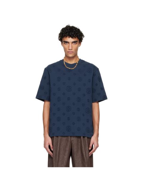 CASABLANCA Navy Applique Monogram Oversized Short Sleeve T‑shirt