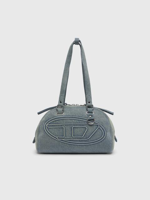 Diesel 1DR DOME-SHOULDER BAG IN DENIM WITH OVAL D LOGO