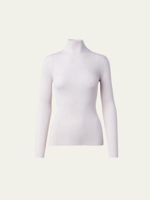 AKRIS Cashmere-Silk Fine Ribbed Knit Pullover