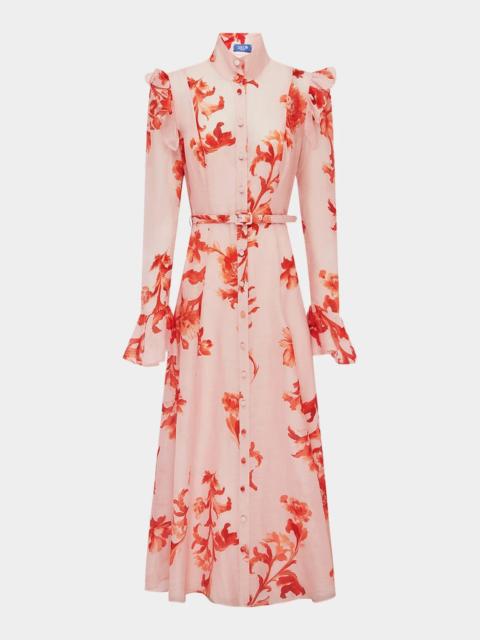 LEO LIN Katrina Ruffle-Trim Floral Maxi Shirtdress