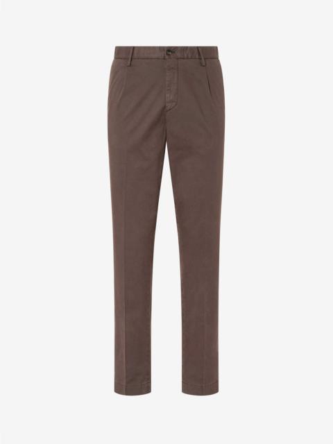 CORNELIANI Brown garment-dyed stretch cotton satin trousers