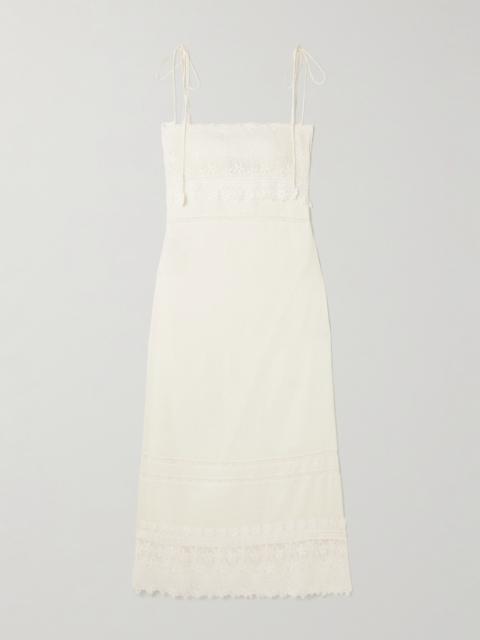 Valentino Corded Lace-trimmed Linen Midi Dress