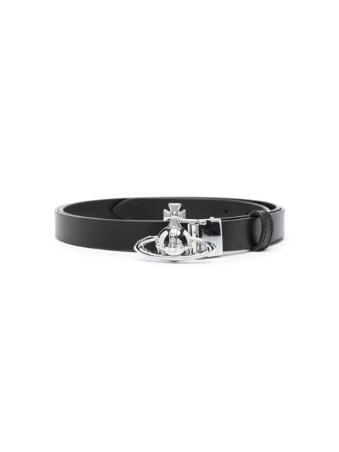Orb-buckle leather belt