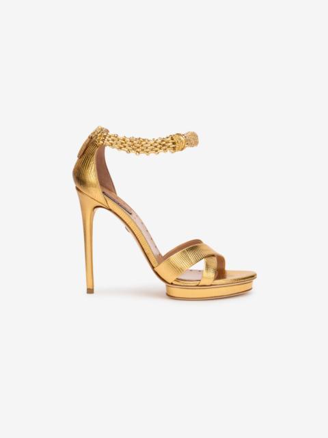 Roberto Cavalli Roar Gold Leather Sandals