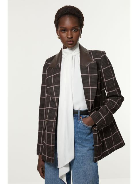 KAREN MILLEN Tall Check Pu Mix Tailored Jacket