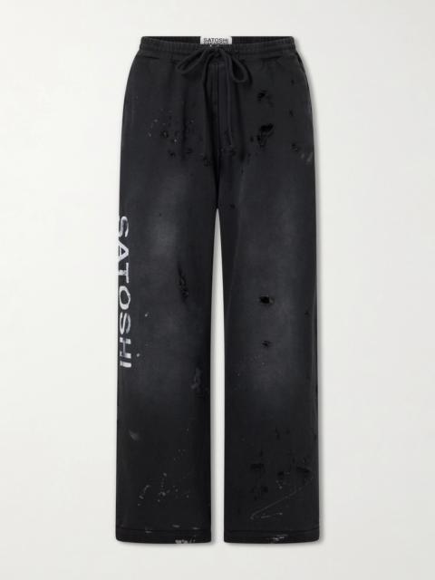 SATOSHI NAKAMOTO Luke Straight-Leg Logo-Printed Cotton-Fleece Sweatpants