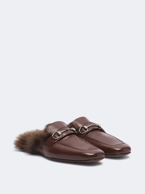 GUCCI Larindo Horsebit shearling-lined leather mules