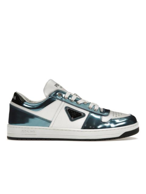 Prada Downtown Low Top Sneakers Leather White Metallic Blue