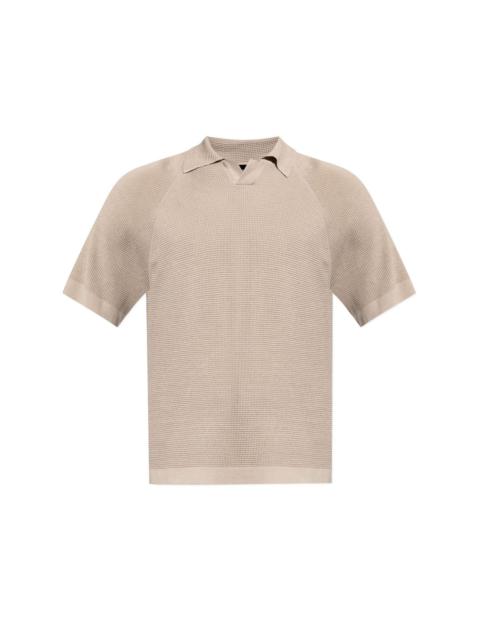 short-sleeve pointelle-knit polo shirt