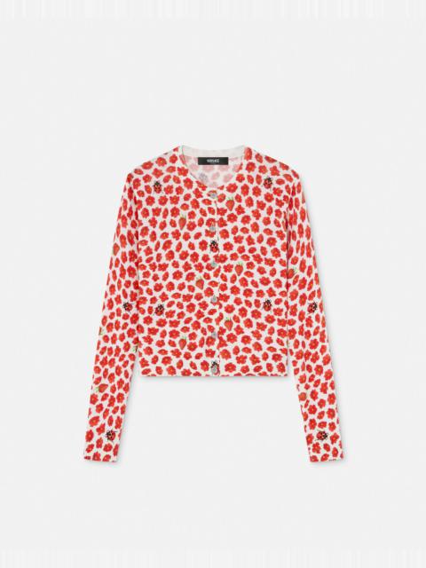 VERSACE Strawberry Garden Silk Knit Cardigan