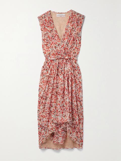 Another Tomorrow + Net Sustain Gathered Printed Peace Silk Midi Dress