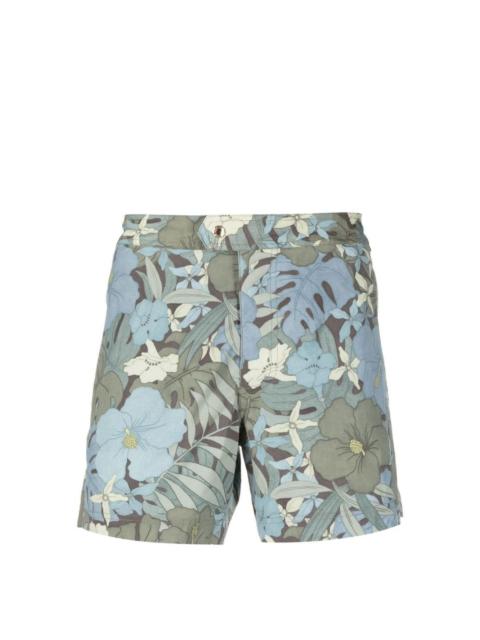 leaf-print swim shorts