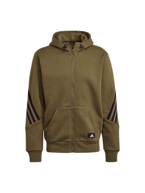 Men's adidas Fi Wtr Fz Stripe Sports Hooded Jacket Olive H44177