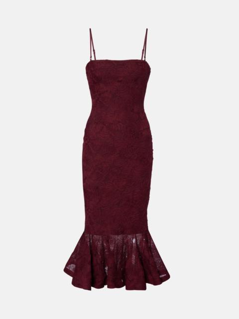 ROTATE Ruffled floral mesh midi dress
