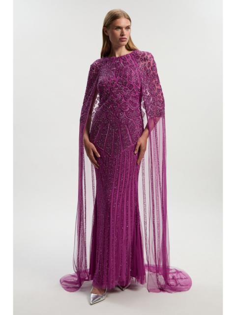 KAREN MILLEN Premium Embellished Caped Maxi Dress