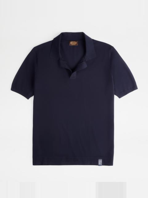 Tod's POLO SHIRT IN WOOL KNIT - BLUE