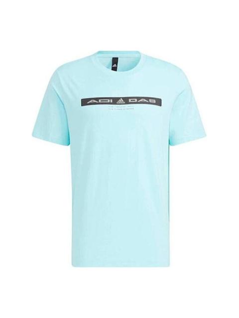 Men's adidas Alphabet Logo Printing Round Neck Casual Short Sleeve Blue T-Shirt HE9948