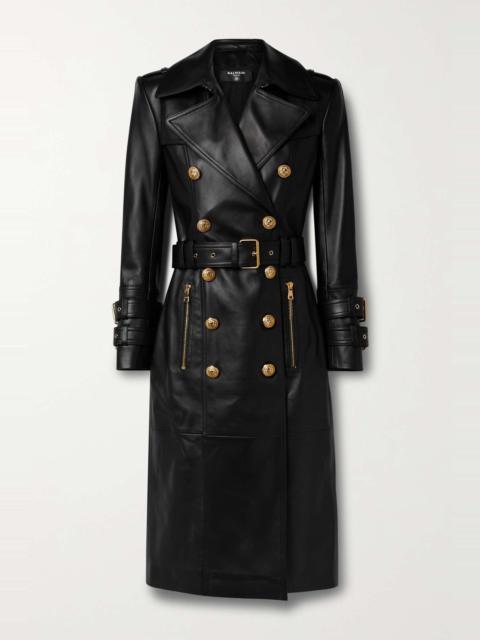 Balmain Belted double-breasted leather trench coat