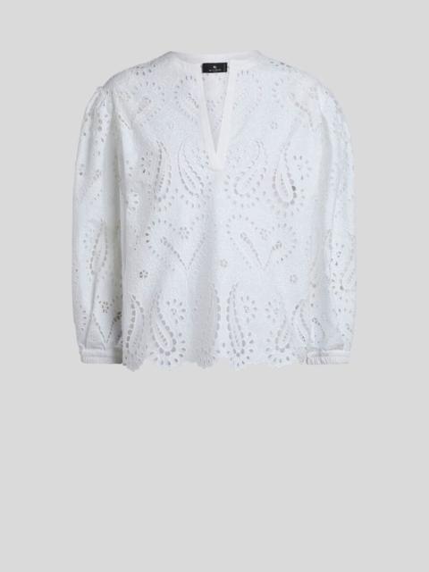 Etro BRODERIE ANGLAISE LACE BLOUSE WITH PAISLEYS AND HEARTS
