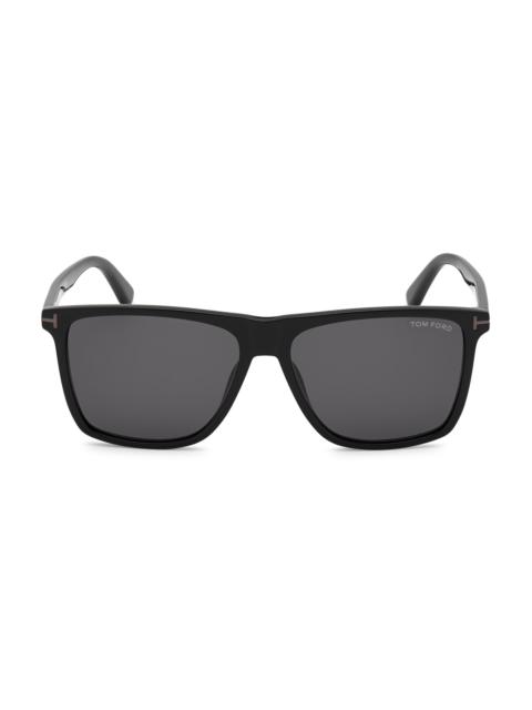 TOM FORD Men's Fletcher 57MM Rectangular Sunglasses - Shiny Black Blue Lenses