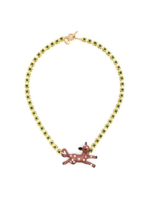 deer-charm crystal chain necklace