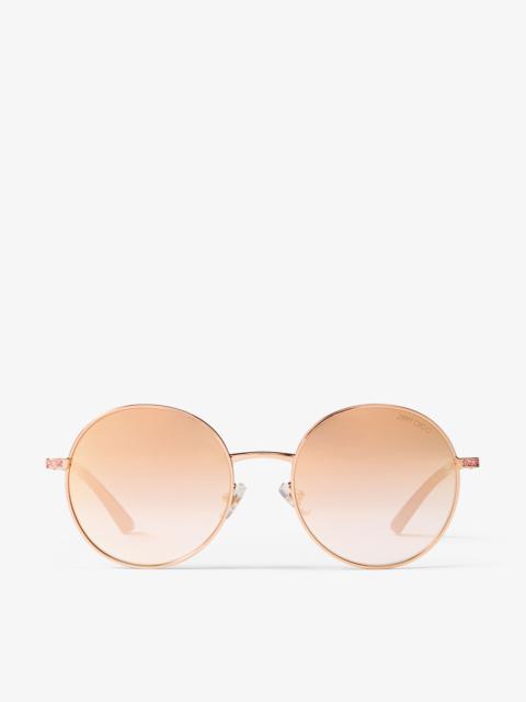 JIMMY CHOO Lira Rose Gold-Finish Metal Round Sunglasses with Gradient Pink Mirrored Lenses
