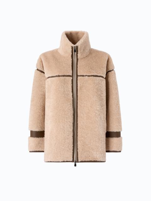 PINKO SHEARLING-EFFECT PEA COAT WITH HIGH NECK