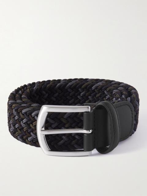 Anderson's 3.5cm Leather-Trimmed Woven Elastic Belt