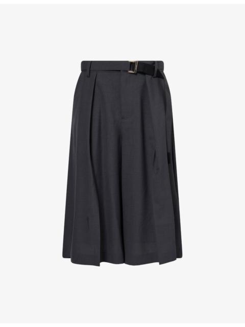 sacai Cropped Wide-Leg Wool-Blend Trousers