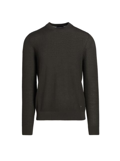 EMPORIO ARMANI Men's Wool Crewneck Lattice Sweater - Black Ink Lattice