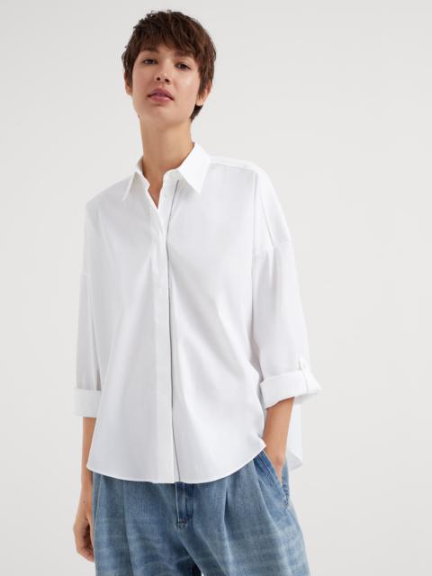 Stretch cotton poplin shirt with shiny trim