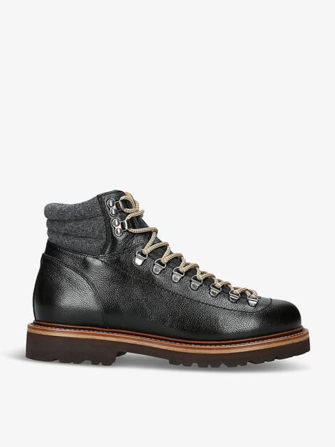 Chunky-sole tonal-stitching leather hiking boots