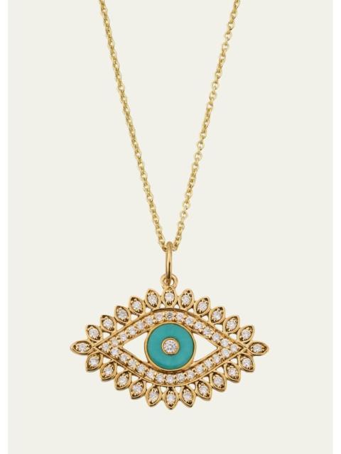 SYDNEY EVAN 14K Diamond and Turquoise Evil Eye Marquise Necklace
