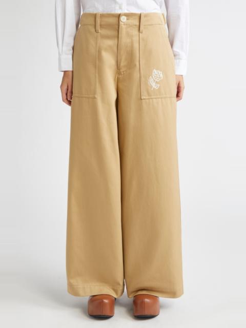 Marni Marni Rose Embroidered Cotton Gabardine Pants in Cement at Nordstrom