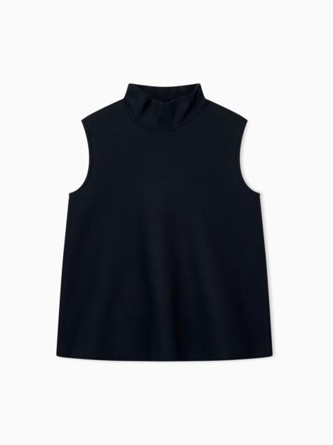 EMPORIO ARMANI SLEEVELESS MOCK NECK TOP IN TEXTURED DOUBLE KNIT