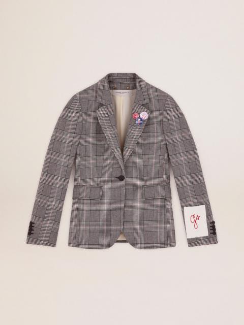 Golden Goose Women’s Golden Collection single-breasted blazer in gray and white Prince of Wales check