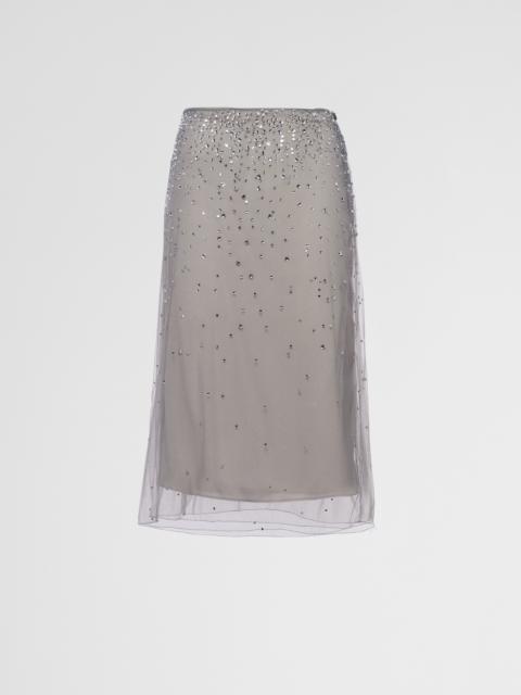 Crystal-studded tulle midi-skirt