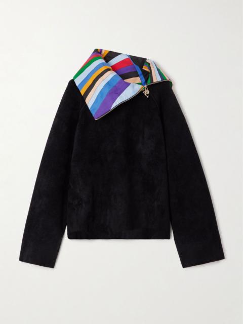 PUCCI Silk-satin trimmed wool-blend fleece half-zip sweater Black