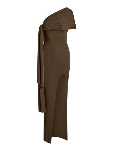 Hale Scarf-Detailed Knit Silk-Blend Maxi Dress brown