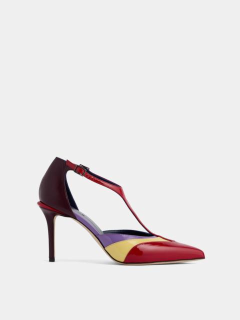 rabanne PUMP HEELS IN RED MULTICOLORED PATENT LEATHER WITH ANKLE DETAILING