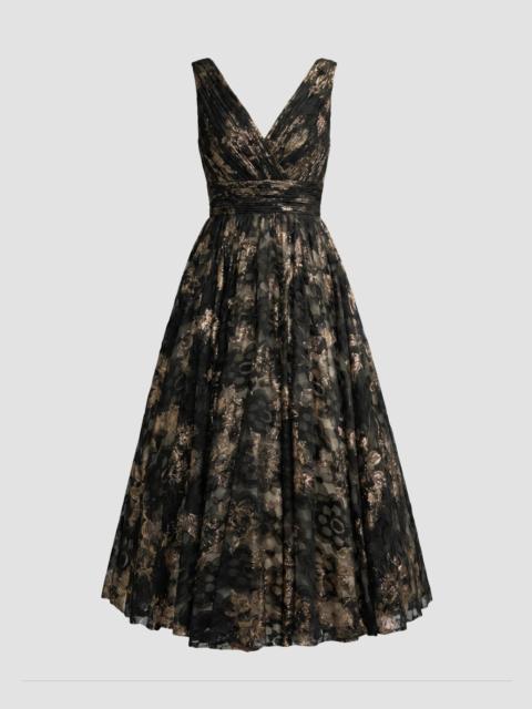 MAC DUGGAL Women's Metallic Lace V-Neck A-Line Midi Dress - Black Gold